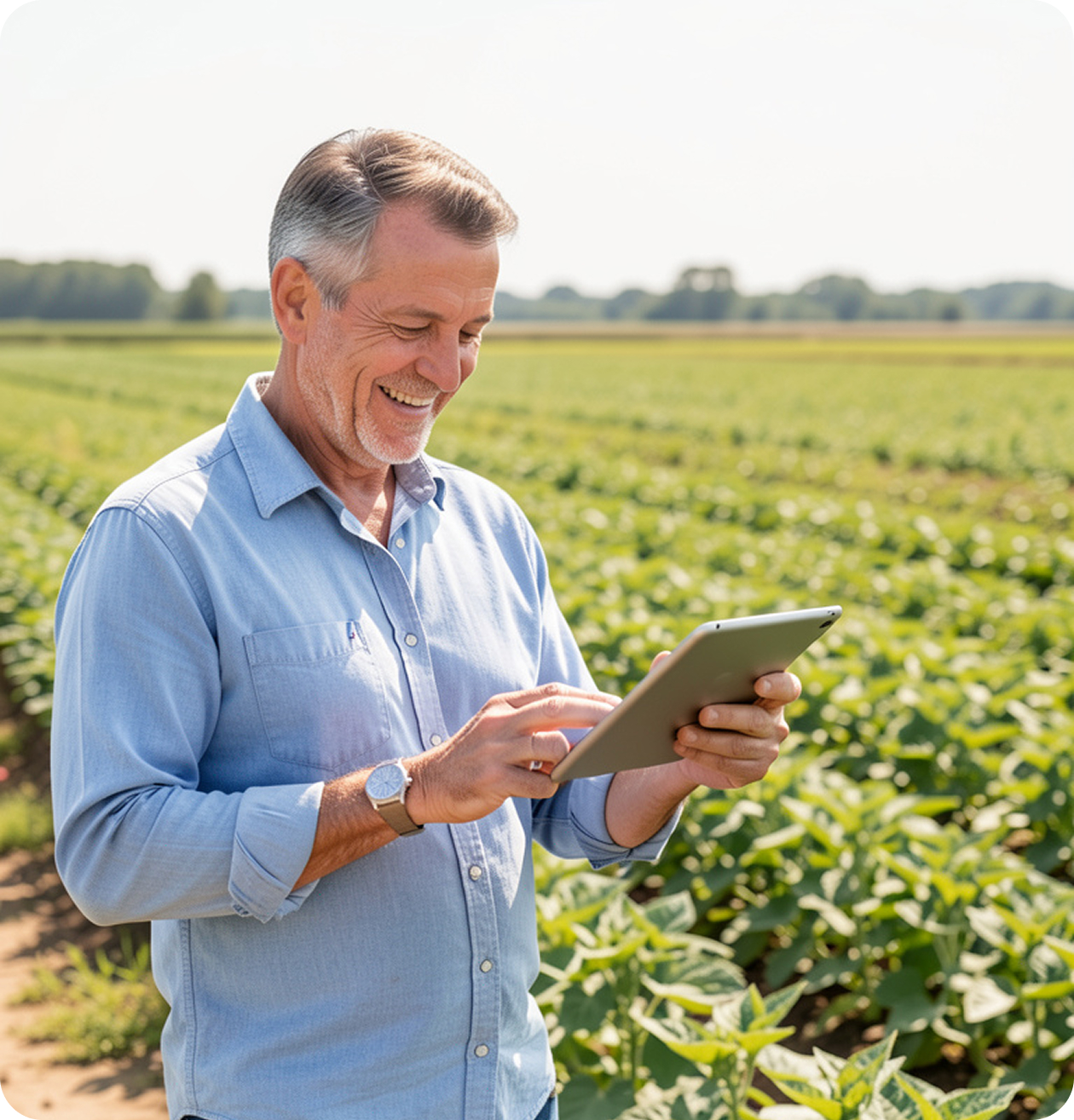 Profissional agricola a consultar informacao num tablet
