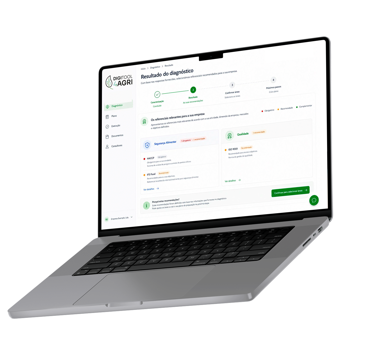 Interface Digitool4Agri num computador portatil